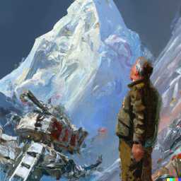 someone gazing at Mount Everest, very detailed painting by John Berkey generated by DALL·E 2